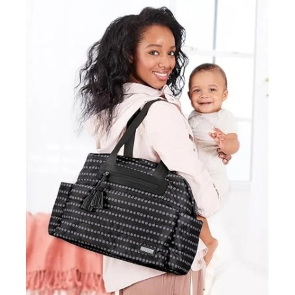 Skip Hop Riverside Ultra Light Diaper Bag Tote Womens Black Polka Dot Carryall